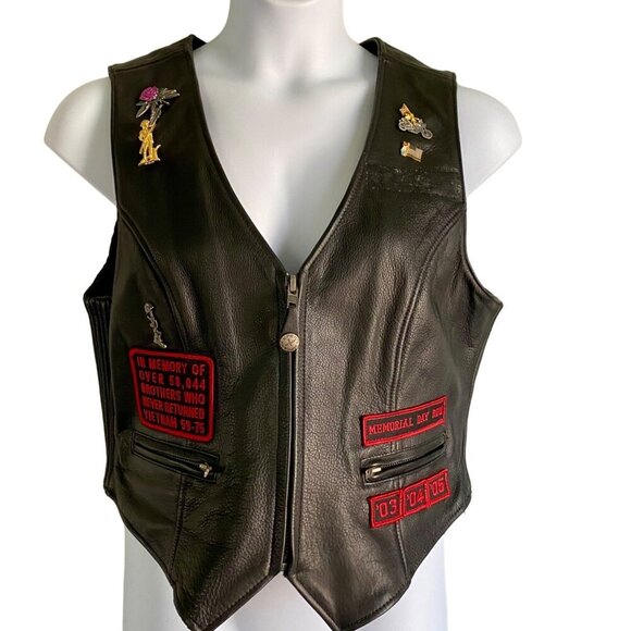 Xpert Leather Vest Harley Davidson and Large Wolf Patches Pins Women's XL - Picture 2 of 15